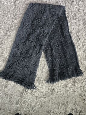 Louis Vuitton Embossed Monogram Knit Scarf in Charcoal Gray